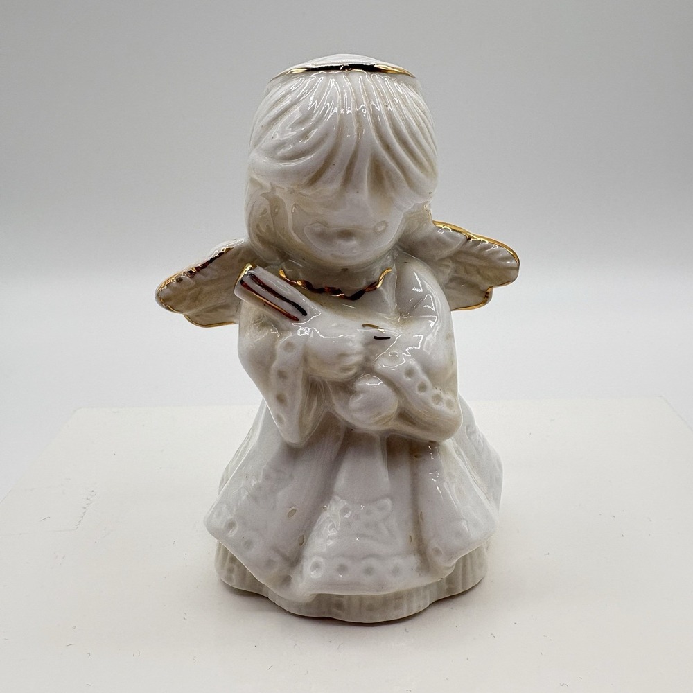 Vintage Giftco White Ceramic Angel Cherub Guitar Bell Christmas Angel